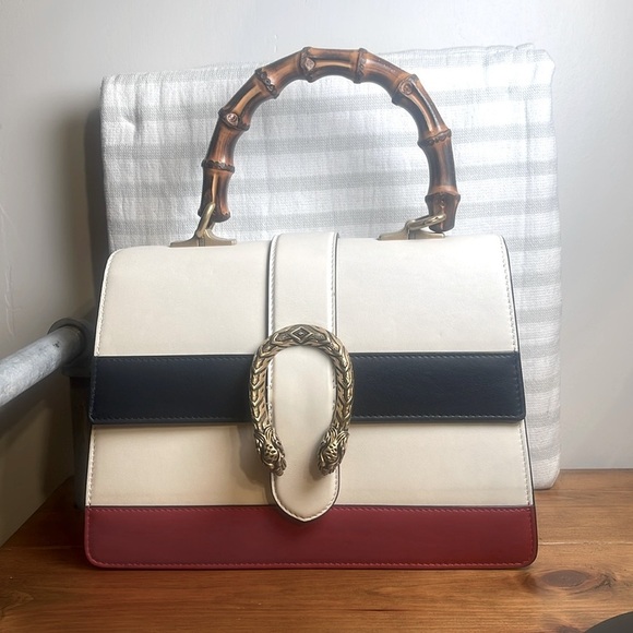 Gucci Handbags - Gucci Dionysus Bamboo White with red and blue stripe